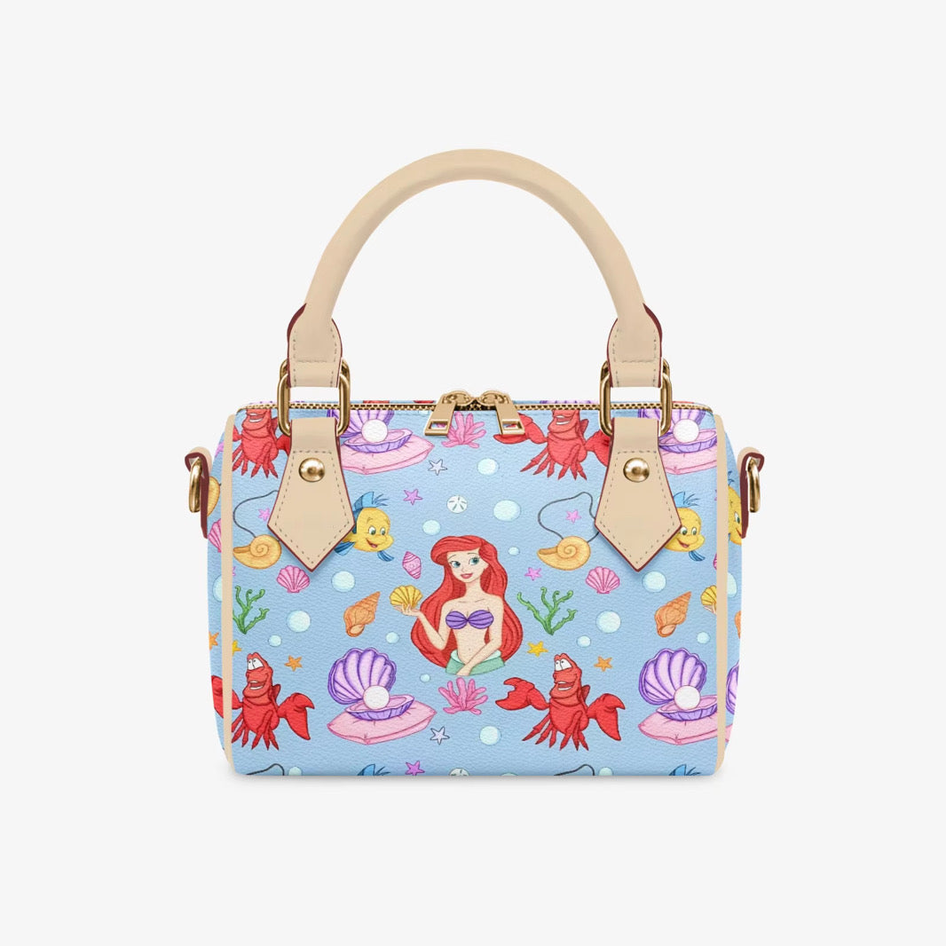 Under the Sea Pillow Bag, Mermaid Ocean Princess Crossbody Purse, Seashell and Sea Life Print Handbag, Magical Vacation Bag