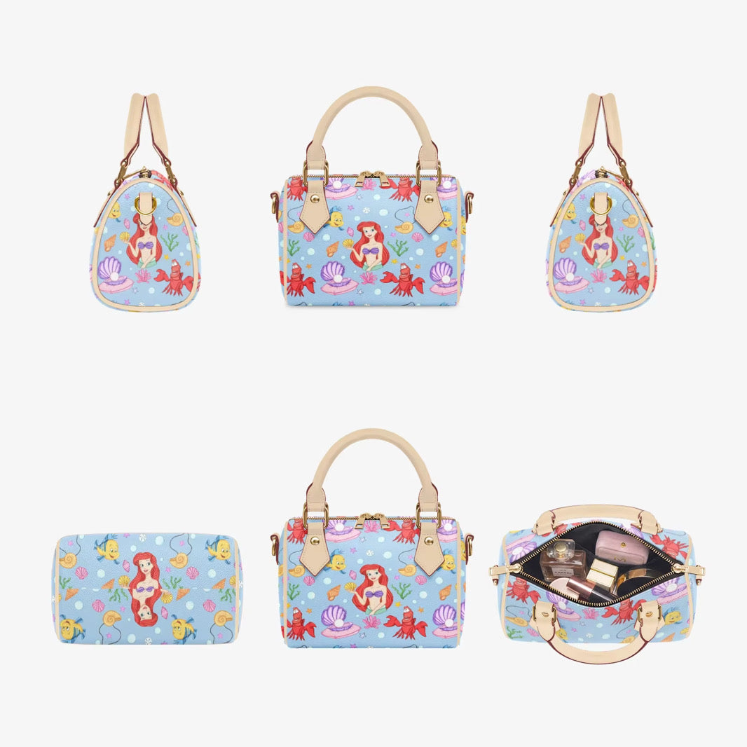 Under the Sea Pillow Bag, Mermaid Ocean Princess Crossbody Purse, Seashell and Sea Life Print Handbag, Magical Vacation Bag