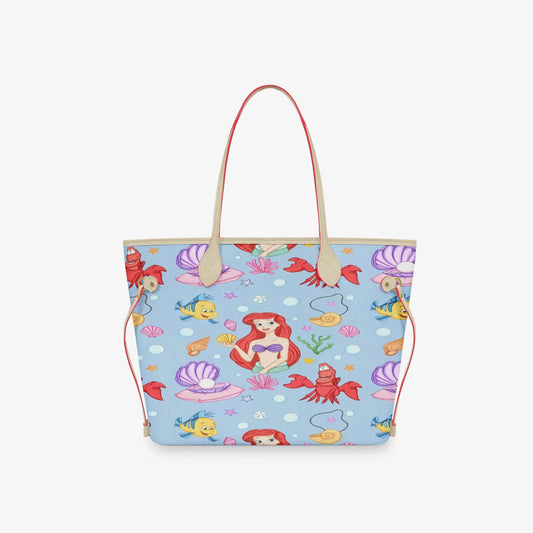 Under the Sea Tote Bag, Mermaid Ocean Princess Shoulder Purse, Seashell and Sea Life Print Handbag, Magical Vacation Shopper Tote