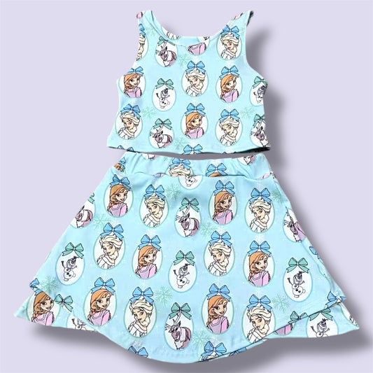 Magical Winter Sisters Skirt Set | Girls Princess Outfit | Twirl Skirt & Crop Top Set | Sibling Matching Outfit | Boutique Kids Clothing