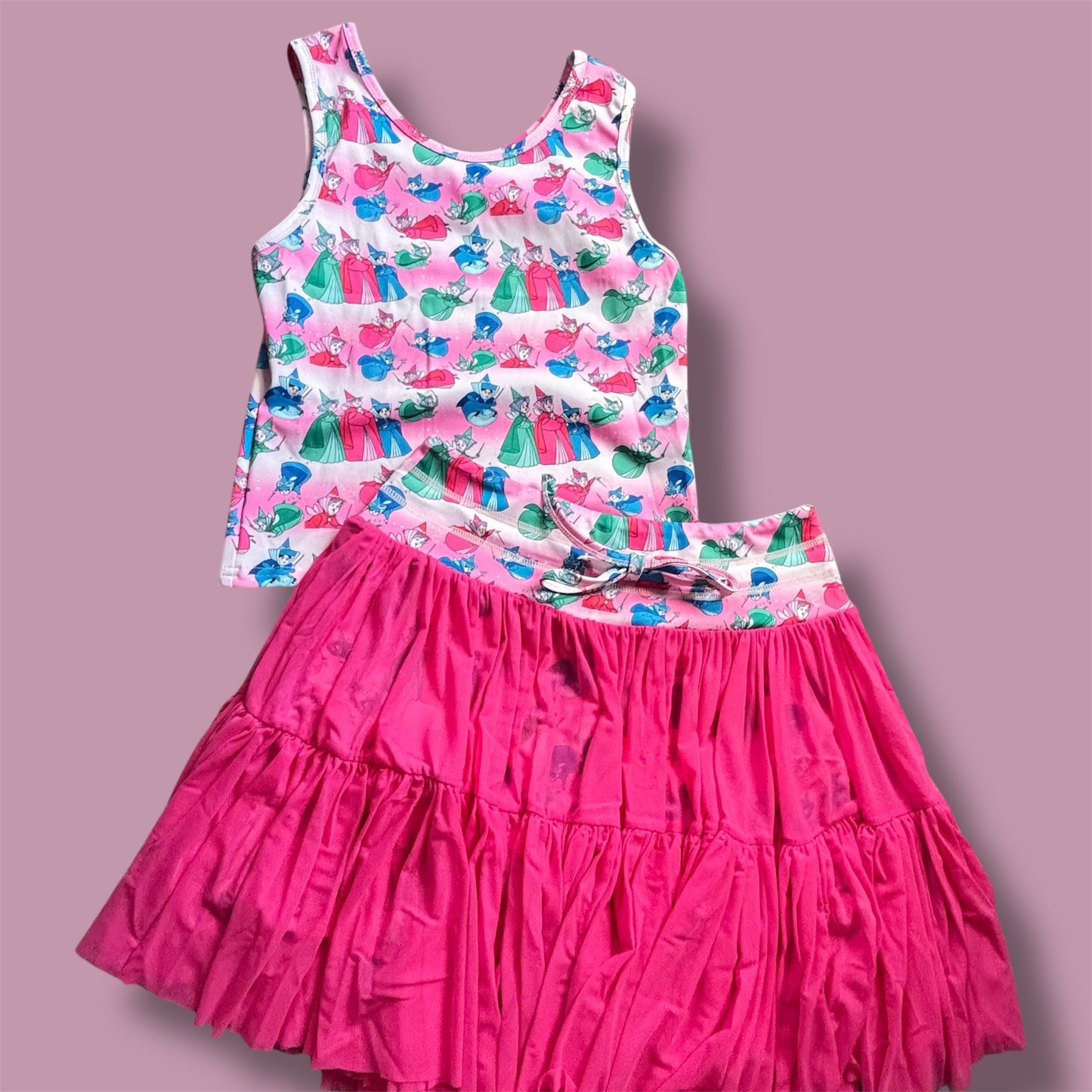Fairy Godmother Inspired Women’s Activewear Set | Mesh Skirt with Built-In Shorts | Magical Matching Tank