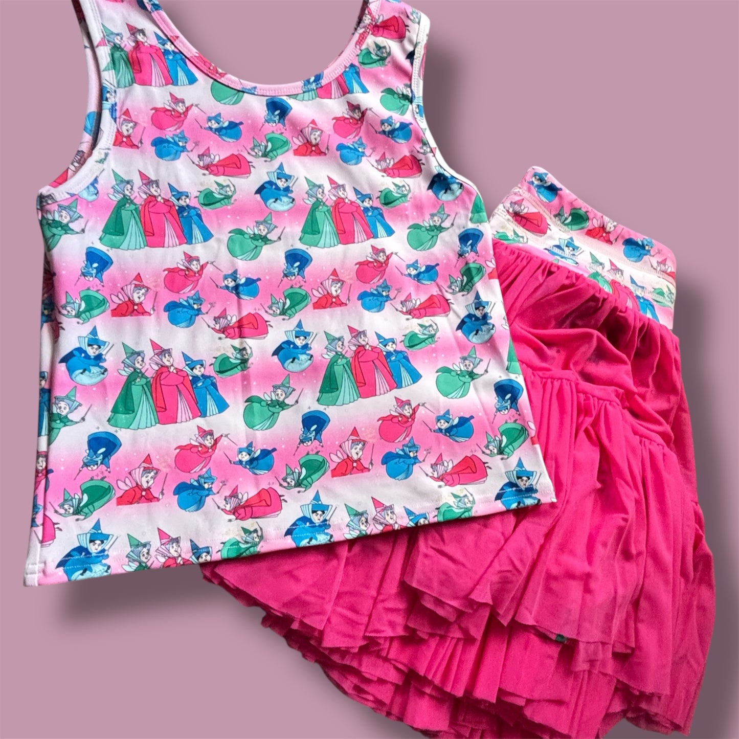 Fairy Godmother Inspired Women’s Activewear Set | Mesh Skirt with Built-In Shorts | Magical Matching Tank