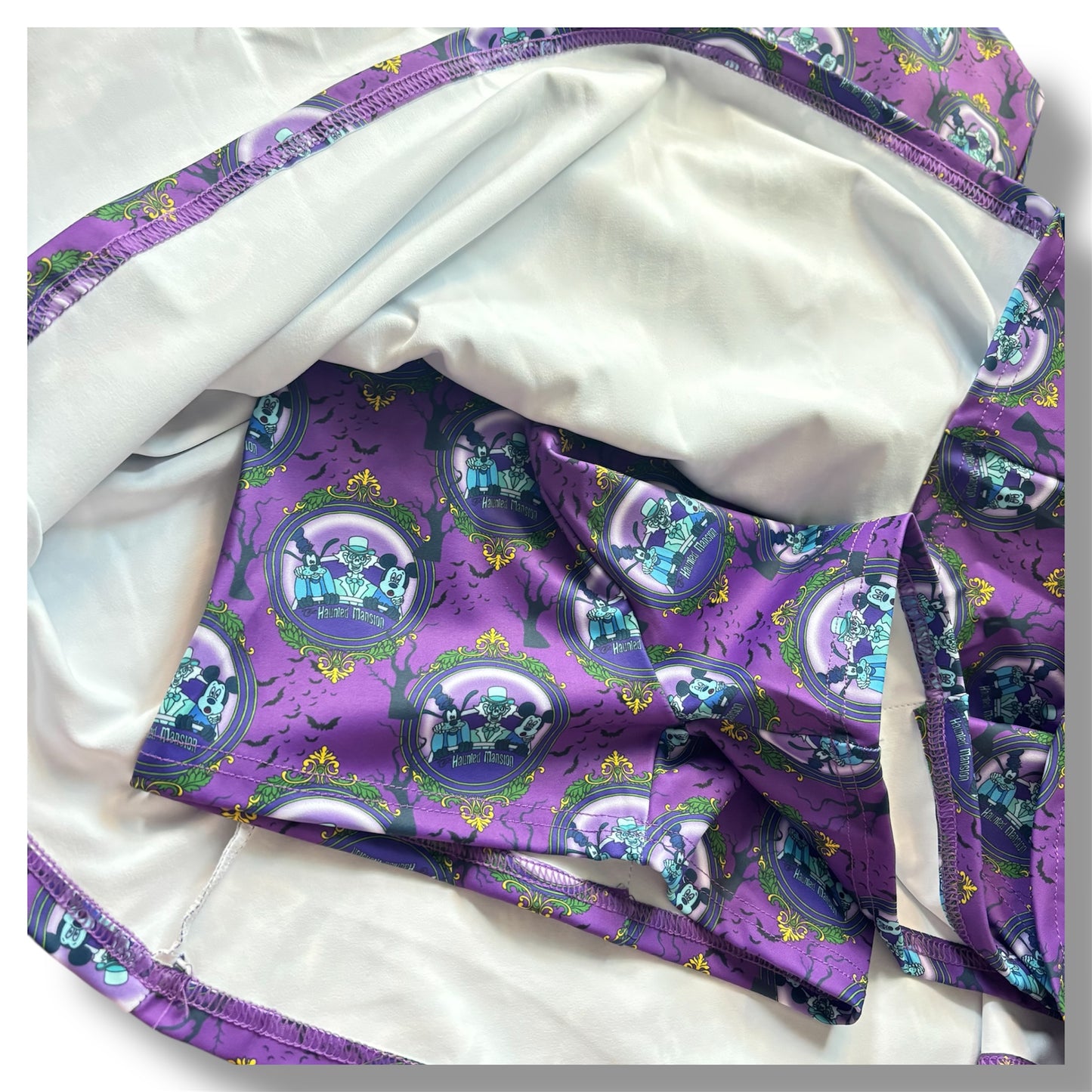 Haunted Mansion Women’s Yoga Activewear Set | Purple Haunted Print | Tank Top & Skirted Shorts | Main Street Days