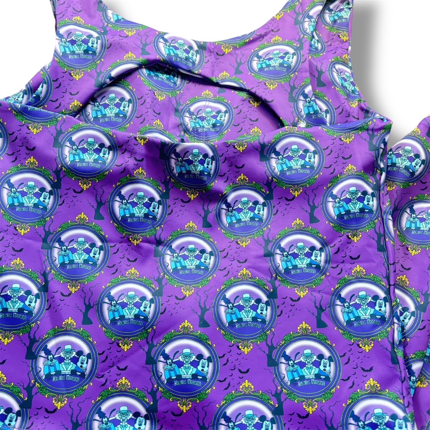 Haunted Mansion Women’s Yoga Activewear Set | Purple Haunted Print | Tank Top & Skirted Shorts | Main Street Days