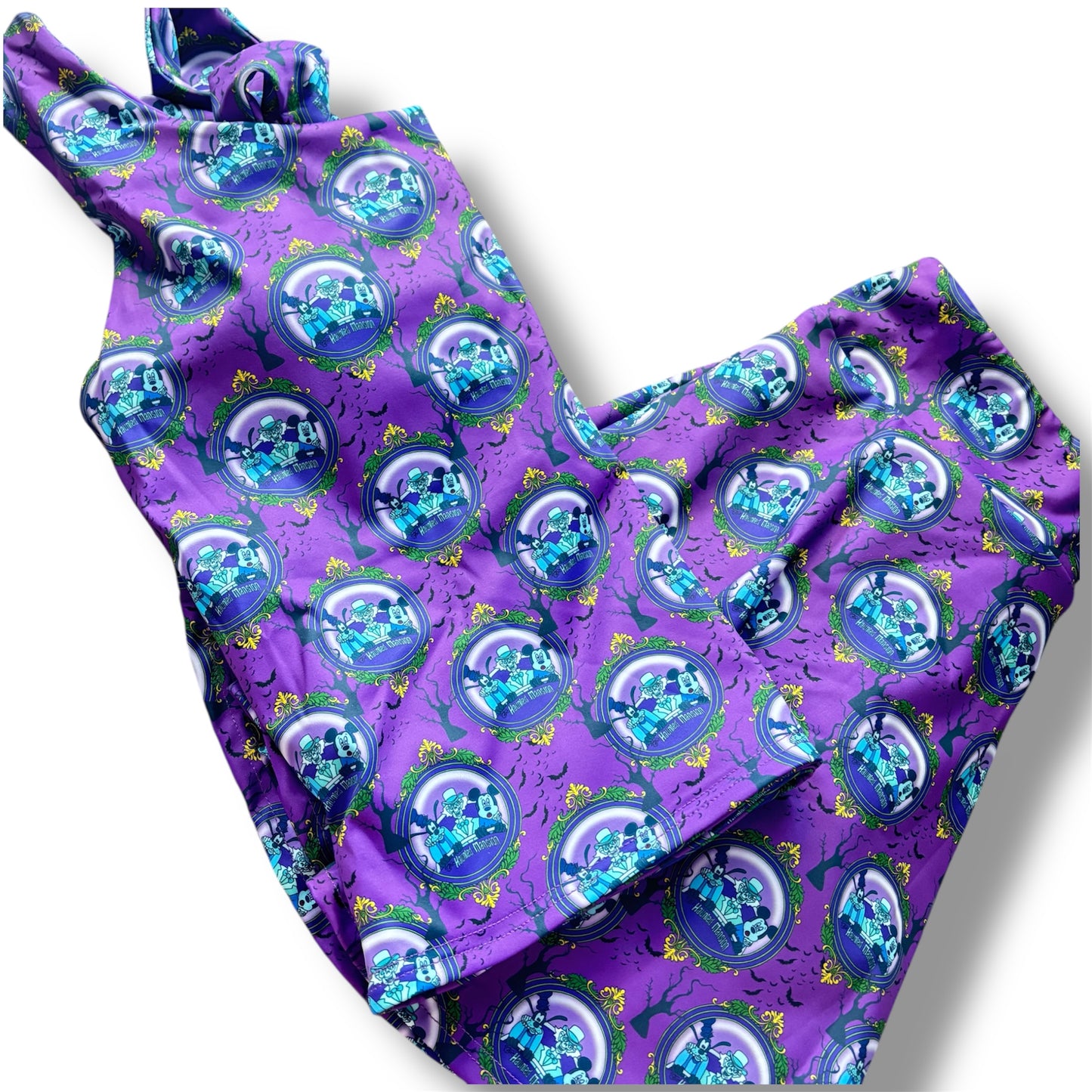 Haunted Mansion Women’s Yoga Activewear Set | Purple Haunted Print | Tank Top & Skirted Shorts | Main Street Days