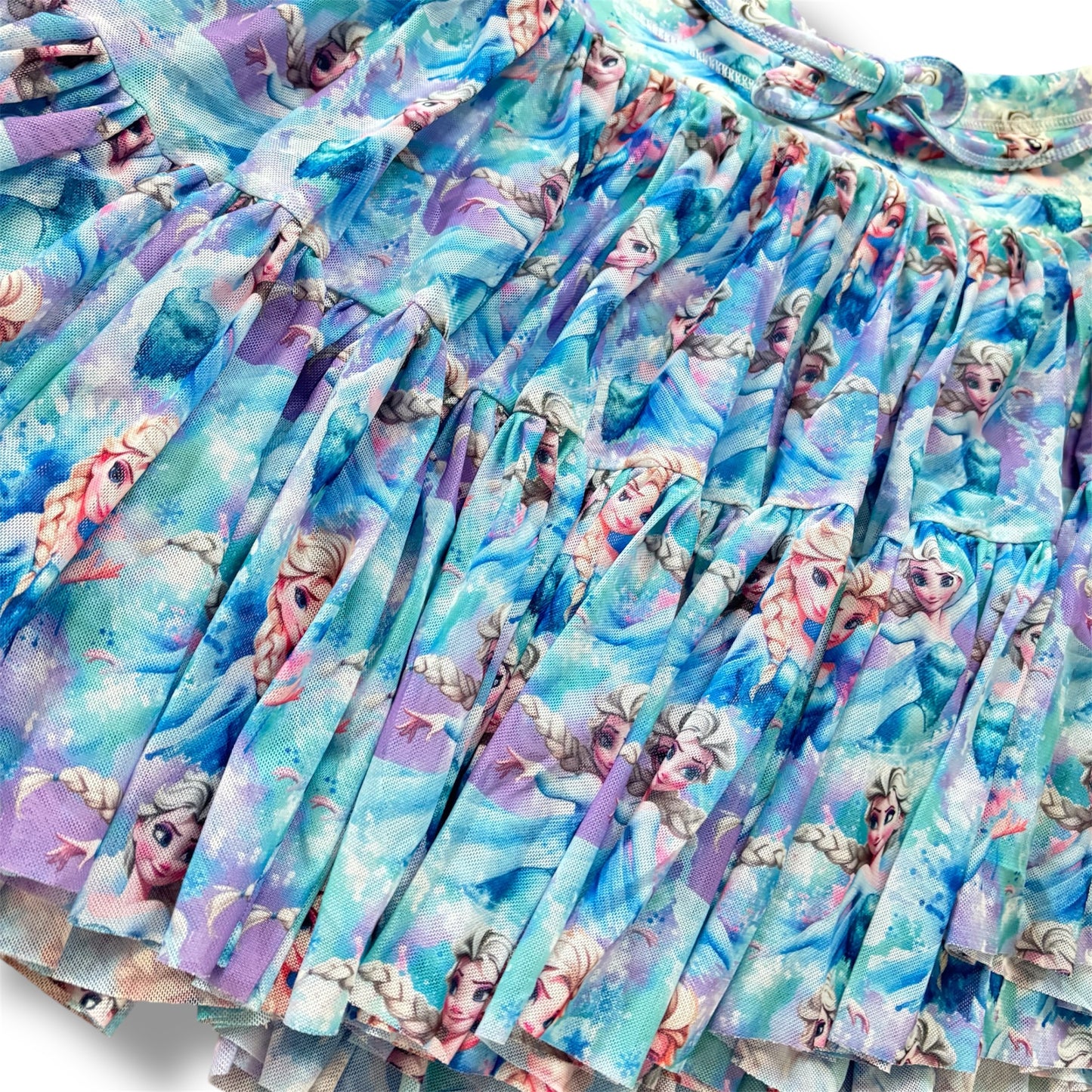 Frozen Women’s Mesh Tulle Skirt Set | Built-In Shorts with Pockets | Matching Blue Tank Top