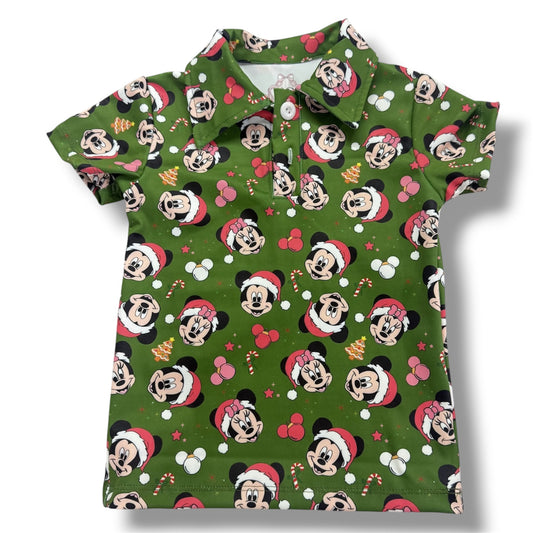 Christmas Mouse Family Matching Polo Shirt, Green Holiday Main Street Outfit, Santa Character Christmas Shirt, Matching Family Vacation Tops